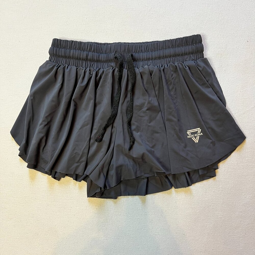 Keiki Kona 2-in-1 Flowy Fitness Shorts Women Dark Gray Size Small Running Tennis